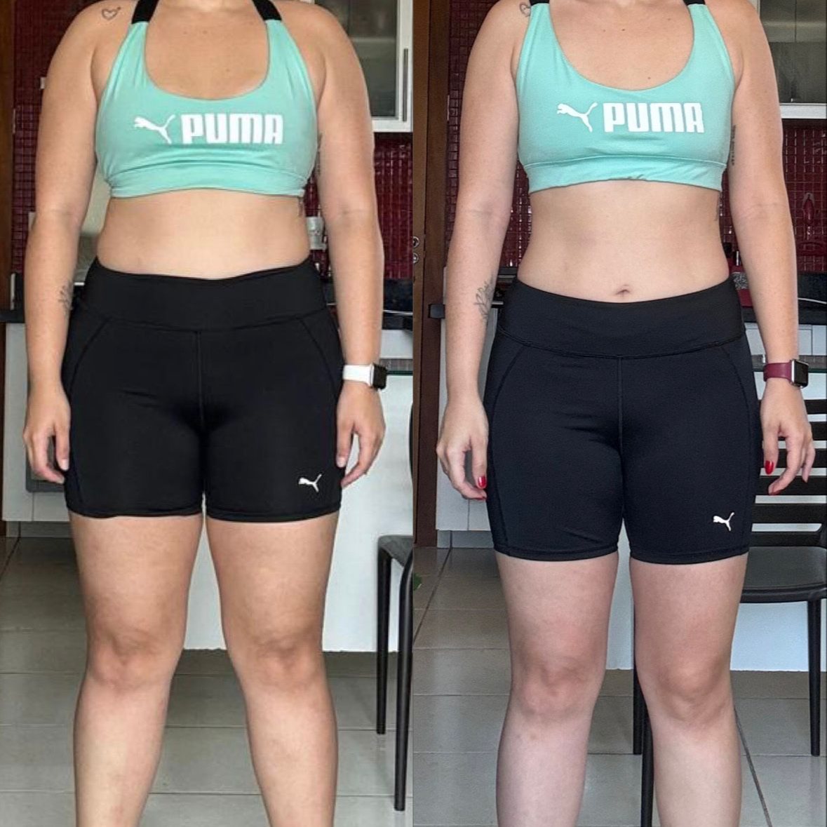 Foto de antes e depois de aluna do desafio