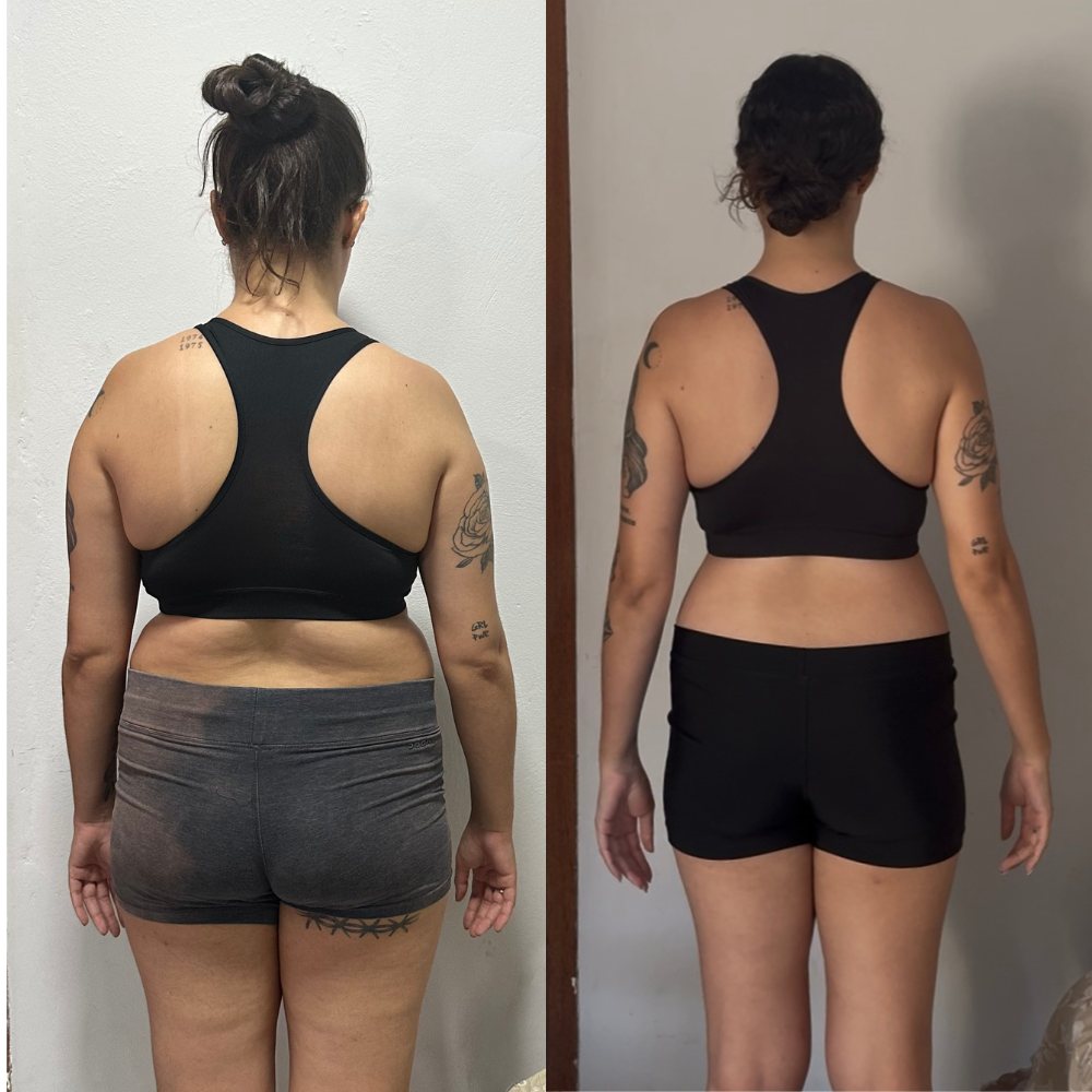 Foto de antes e depois de aluna do desafio